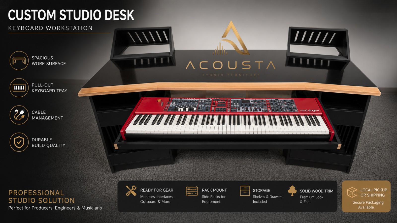 Custom Studio Desk - Acousta Producer Desk 2026 - Black Matte