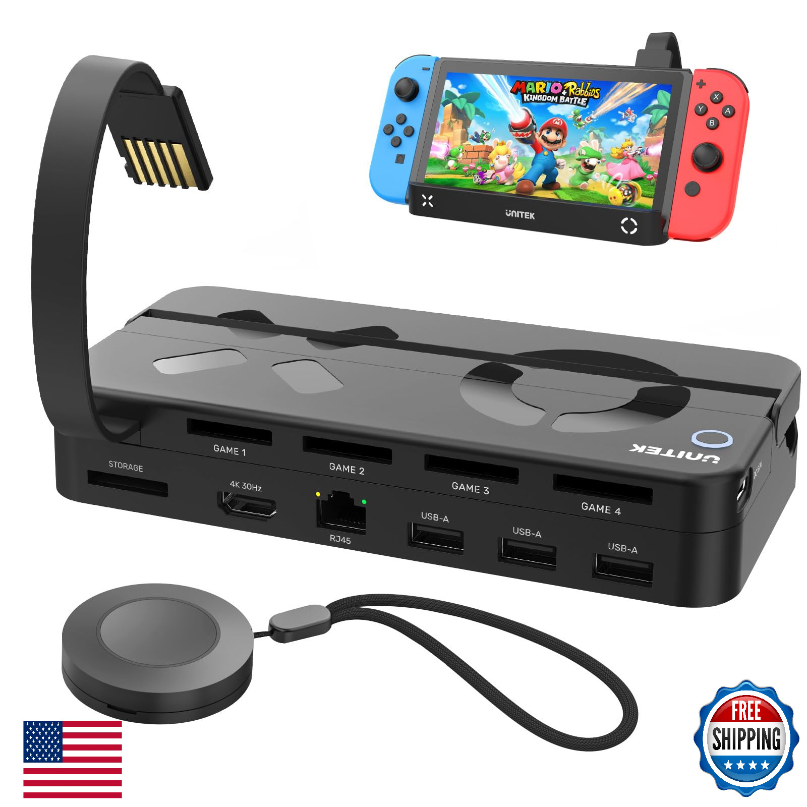 Unitek Switch TV Dock Station Portable w/ Game Card Reader 4K HDMI RJ45 USB C