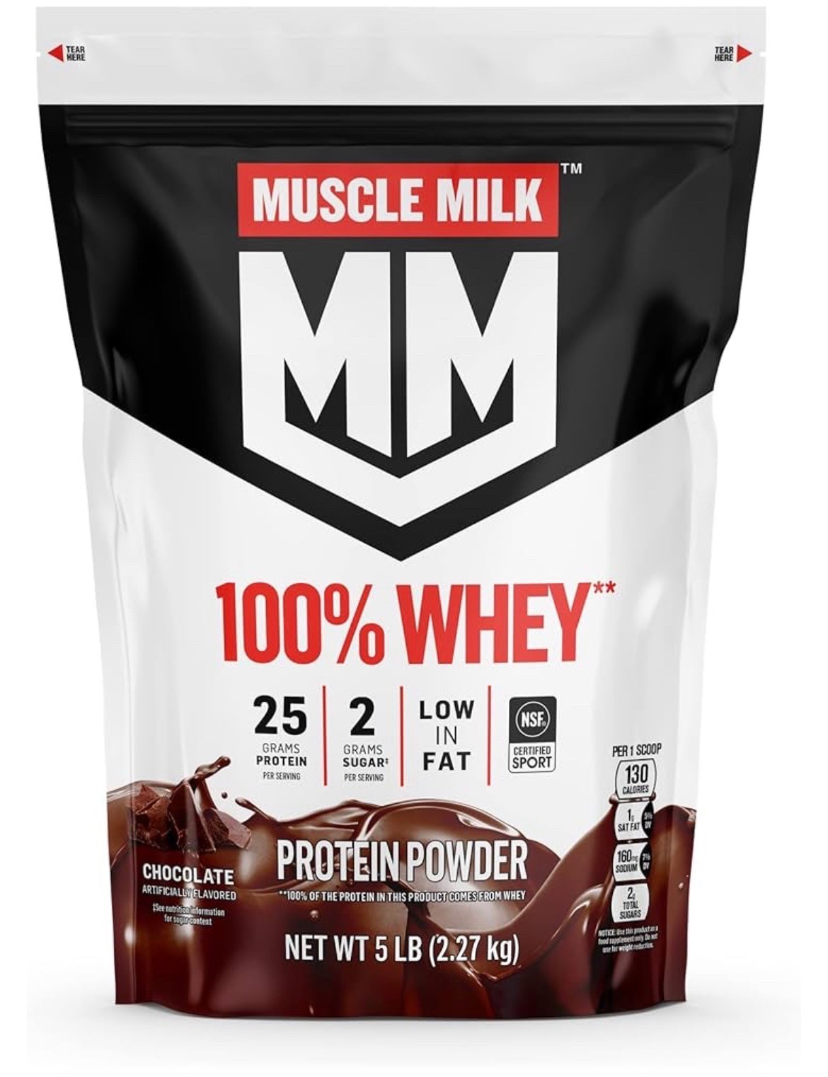 Muscle Milk 100% Whey Protein Powder, Chocolate, 5lb, 66 Servings, Exp.july 27