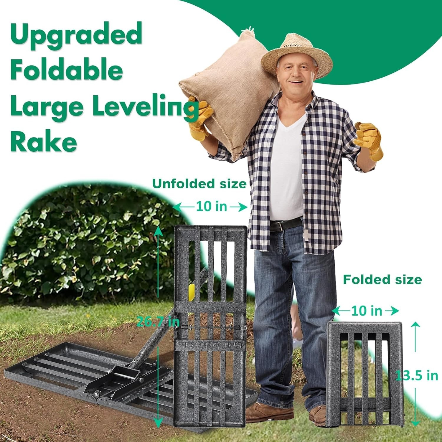 Compact & Versatile Lawn Level Rake with 56 Inch Adjustable Long Handle Design