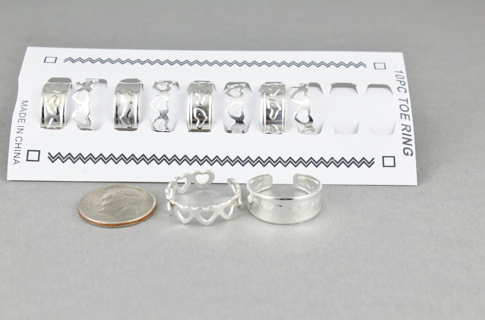 10 silver toe rings hearts metal toe ring open back adjustable set pack 10