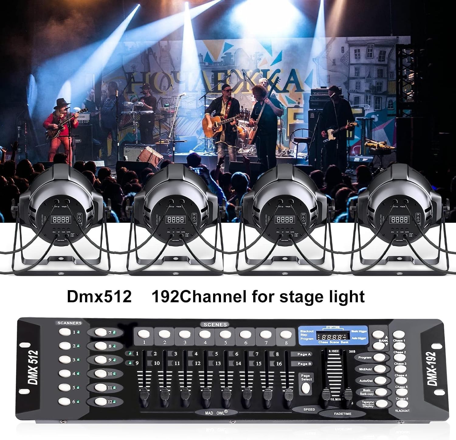 192-Channel DMX Controller for DJs – Rack Mount Lighting Console with Cable
