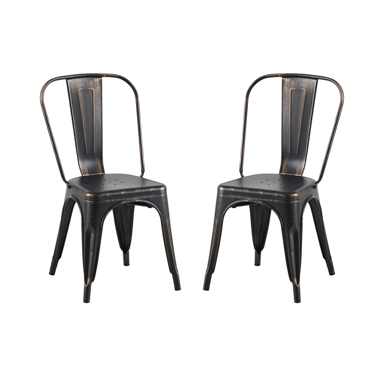 Set of 2 Sanded Matte Black Industrial Metal Dining Chairs 18 Inch Seat Height