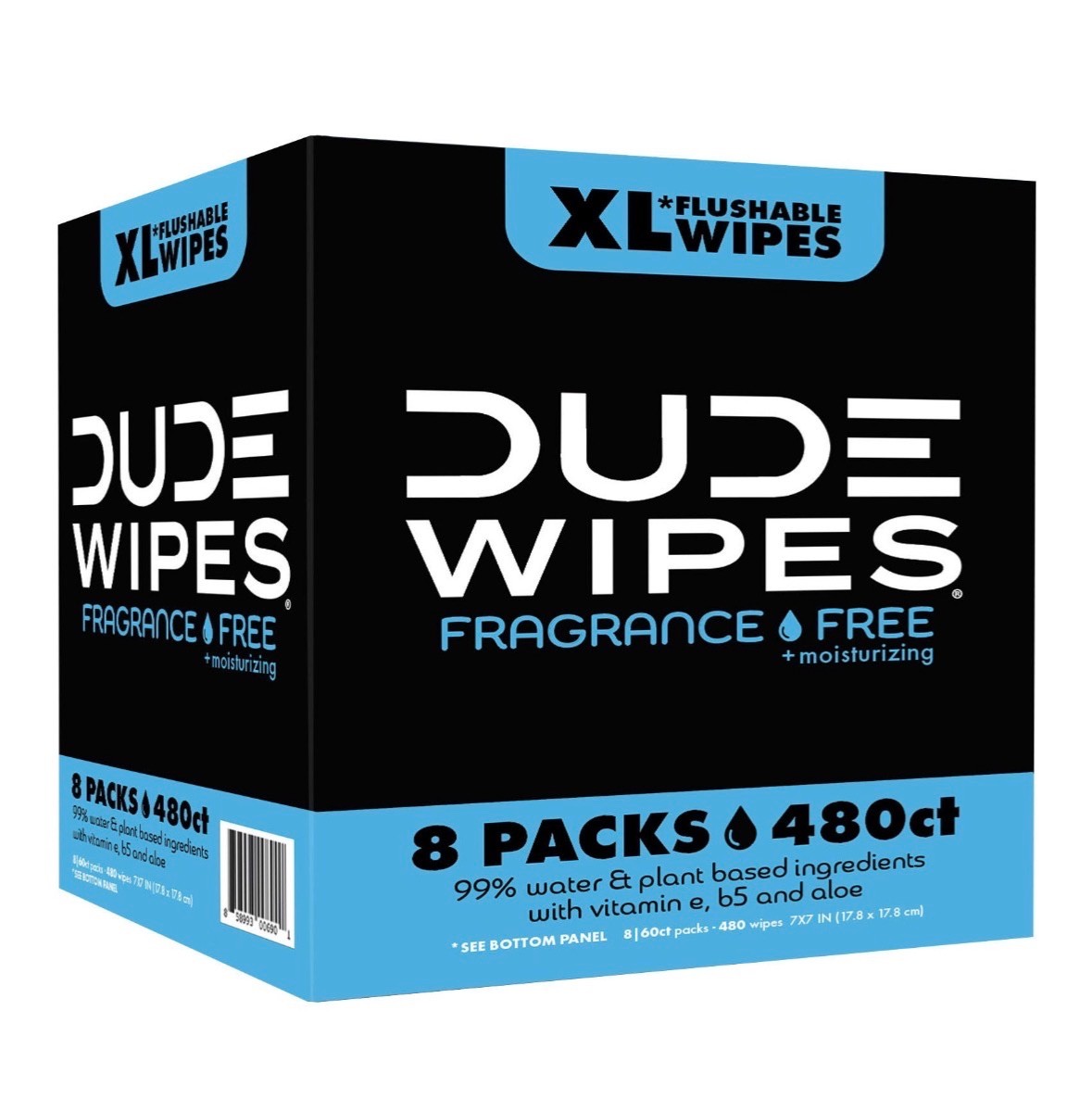 Adults DUDE  Wipes Fragrance-Free + Moisturizing XL Flushable Wipe,480 Wipes,480