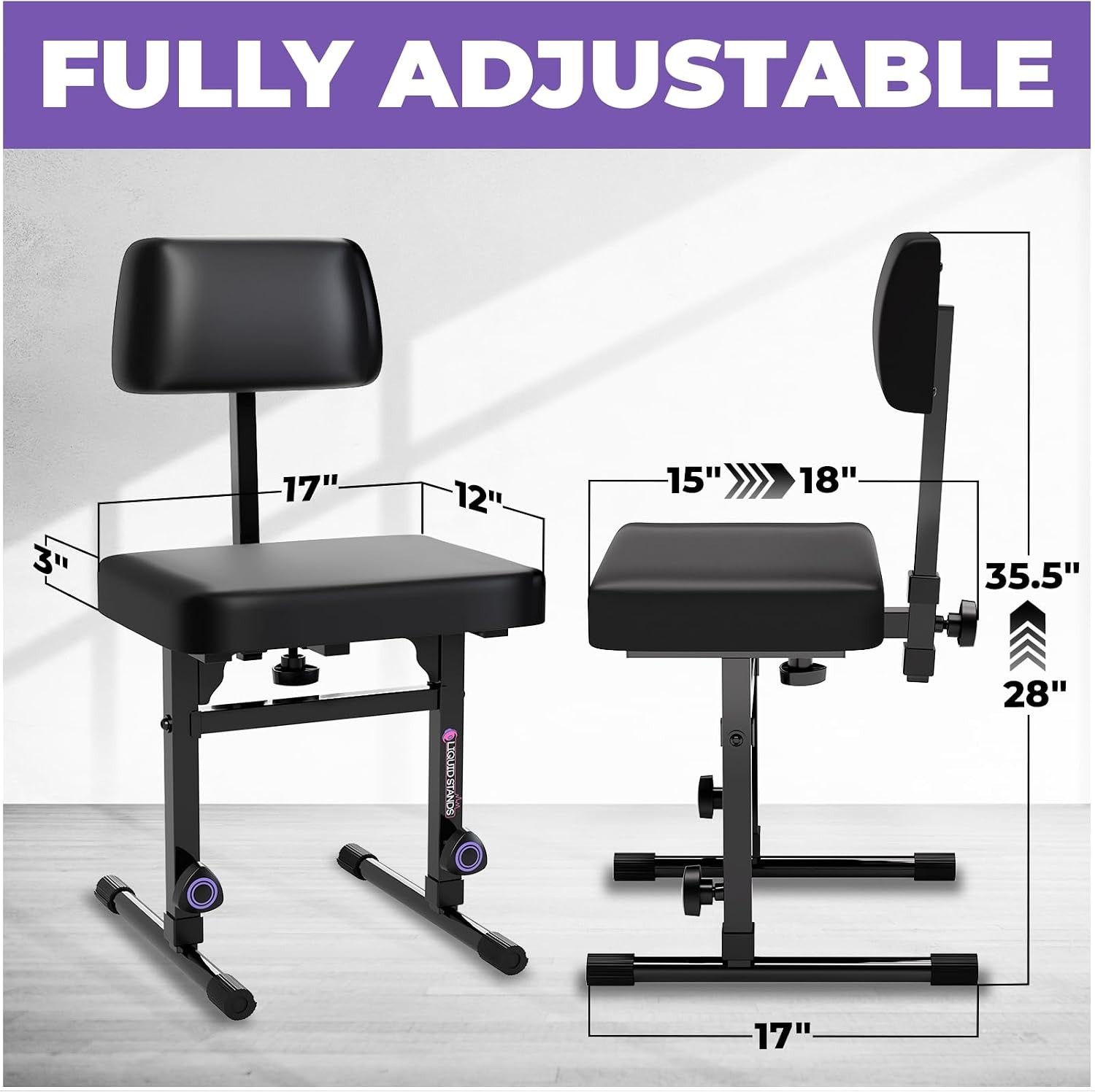 Adjustable Piano Bench Stool with Backrest Black Padded Seat for Keyboard