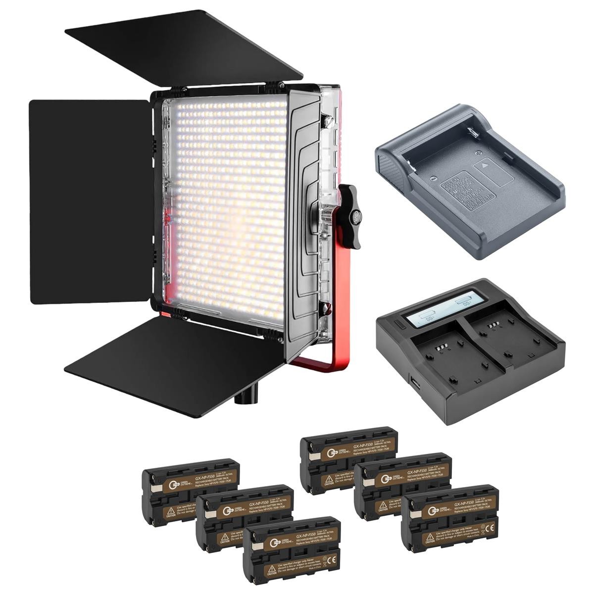 GVM MB832 50W Bi-Color Soft LED Panel 3-Light Kit, Bundle with 6x Batteries, Dua