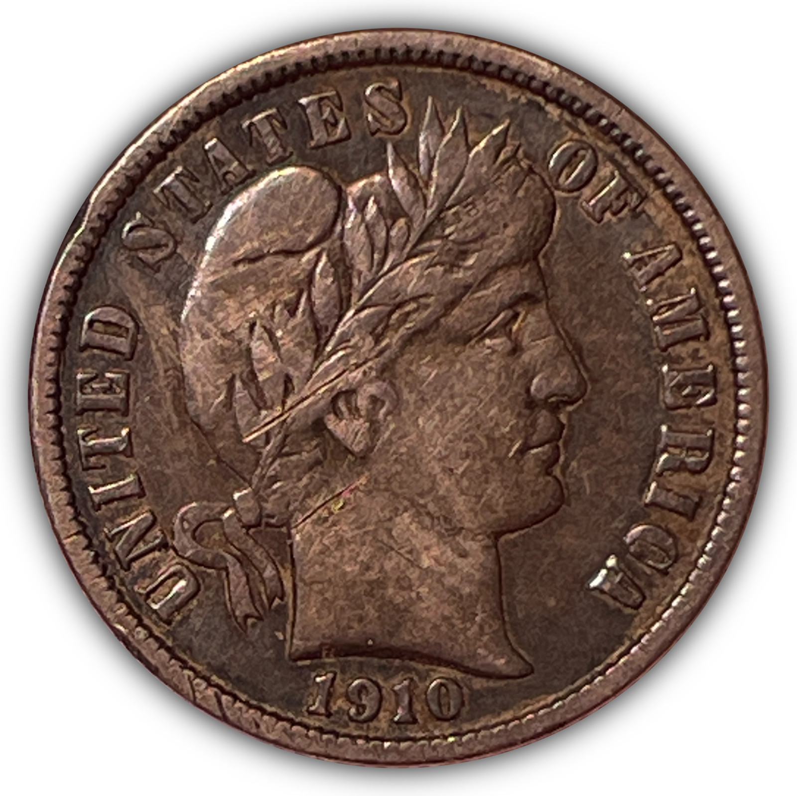 1910-S Barber Silver Dime Extremely Fine XF Coin, Scratch #21385