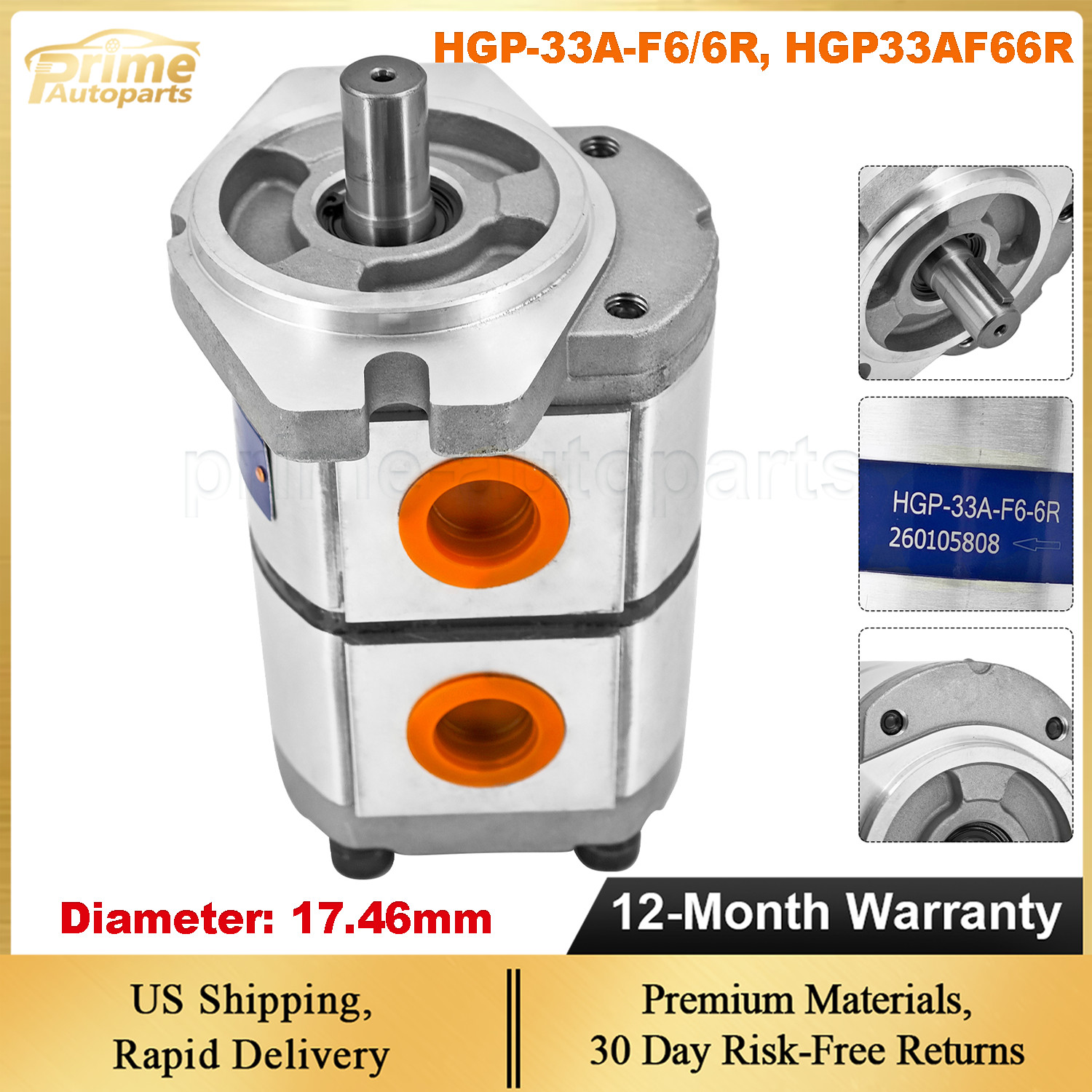 HGP-33A-F6-6R Shaft 17.46mm For Hydraulic Tandem Double Gear Pump HGP-33A-F6/6R