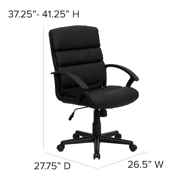 Flash Furniture Go-1004-Bk-Lea-Gg Leather Task Chair, 17-1/2" To 21-1/2", Black