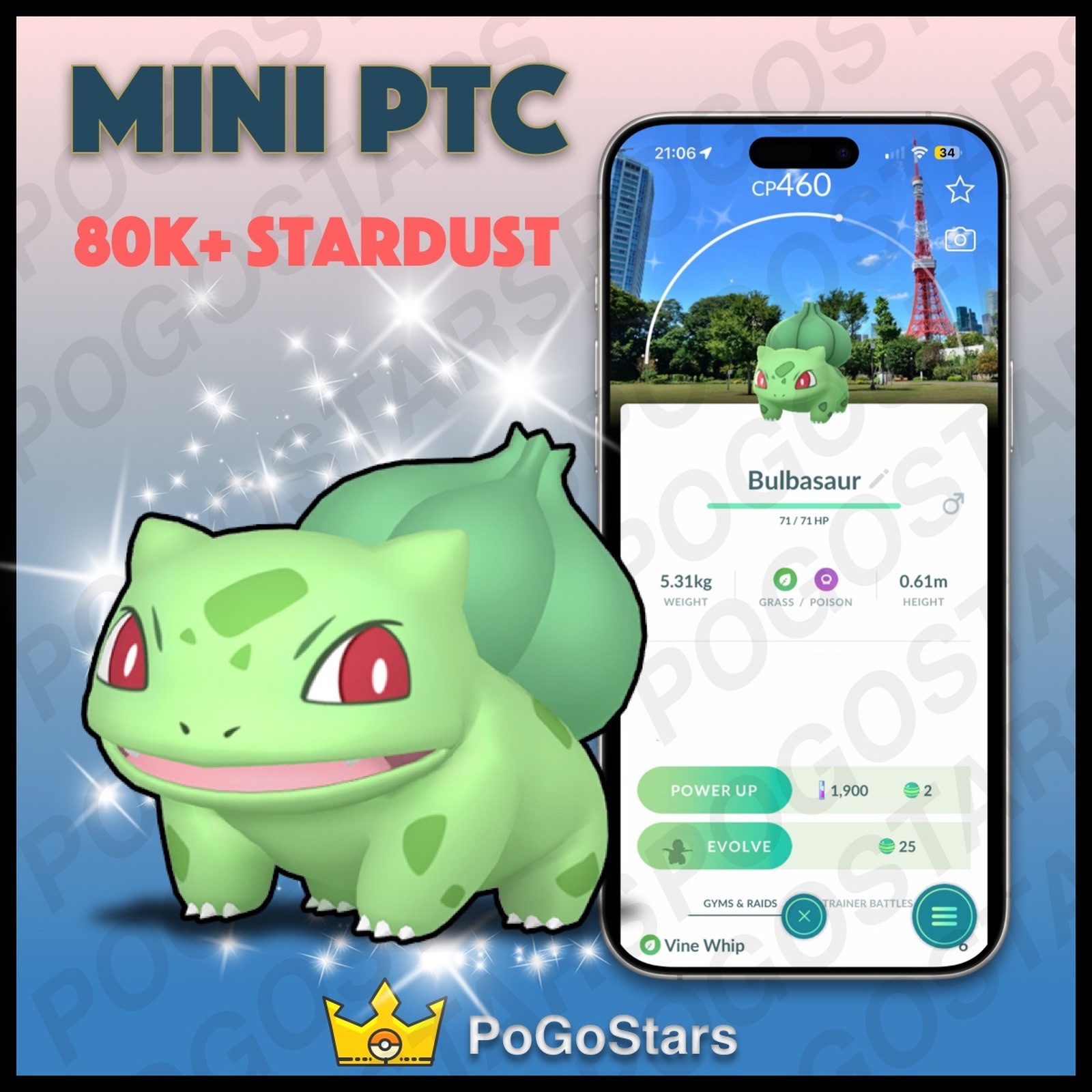 Pokémon PTC GO - Shiny Bulbasaur - Minato Stamp Rally✨Special Background✨