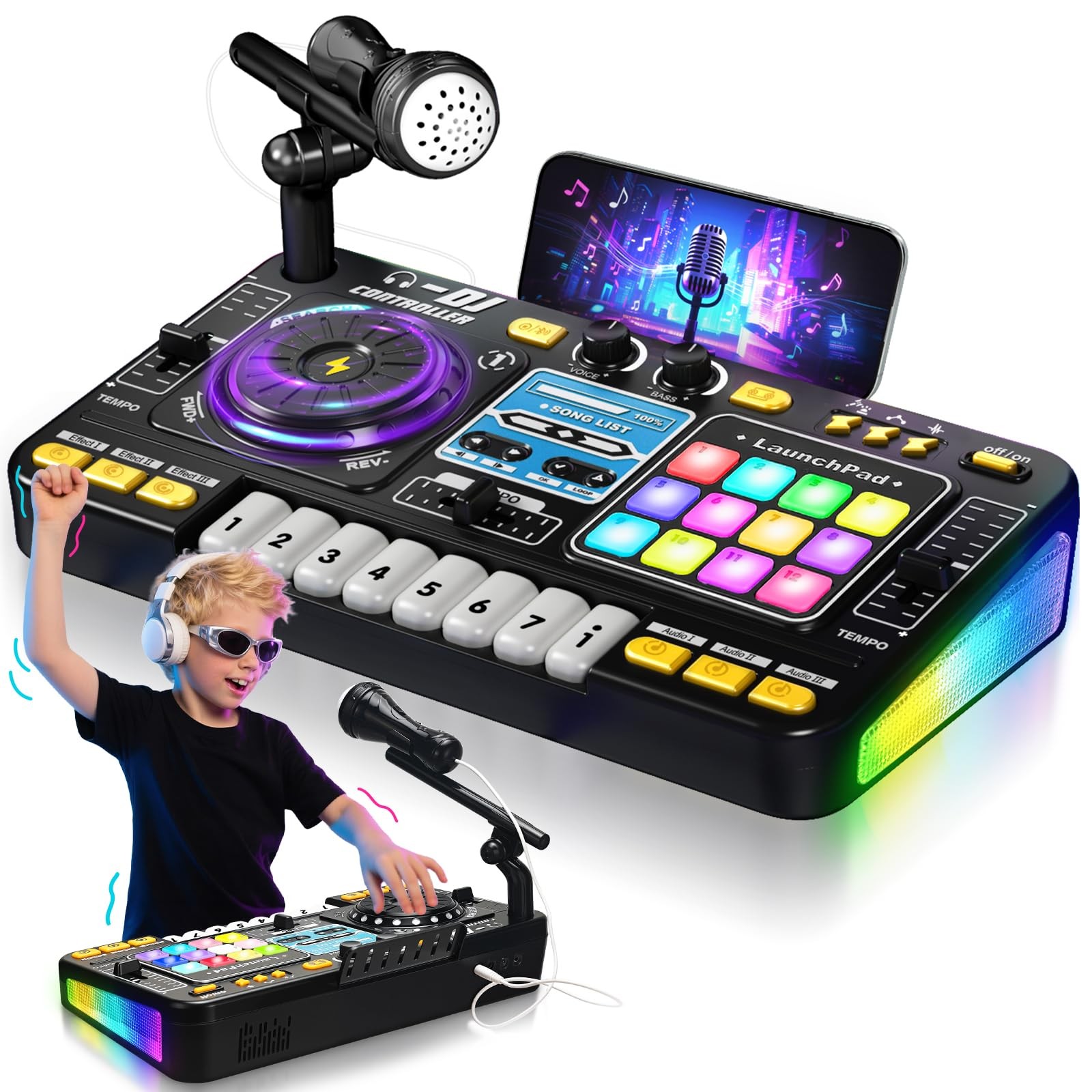 DJ Mixer for Kids, Toddler Mixing Table with Turntable, Compact, Black