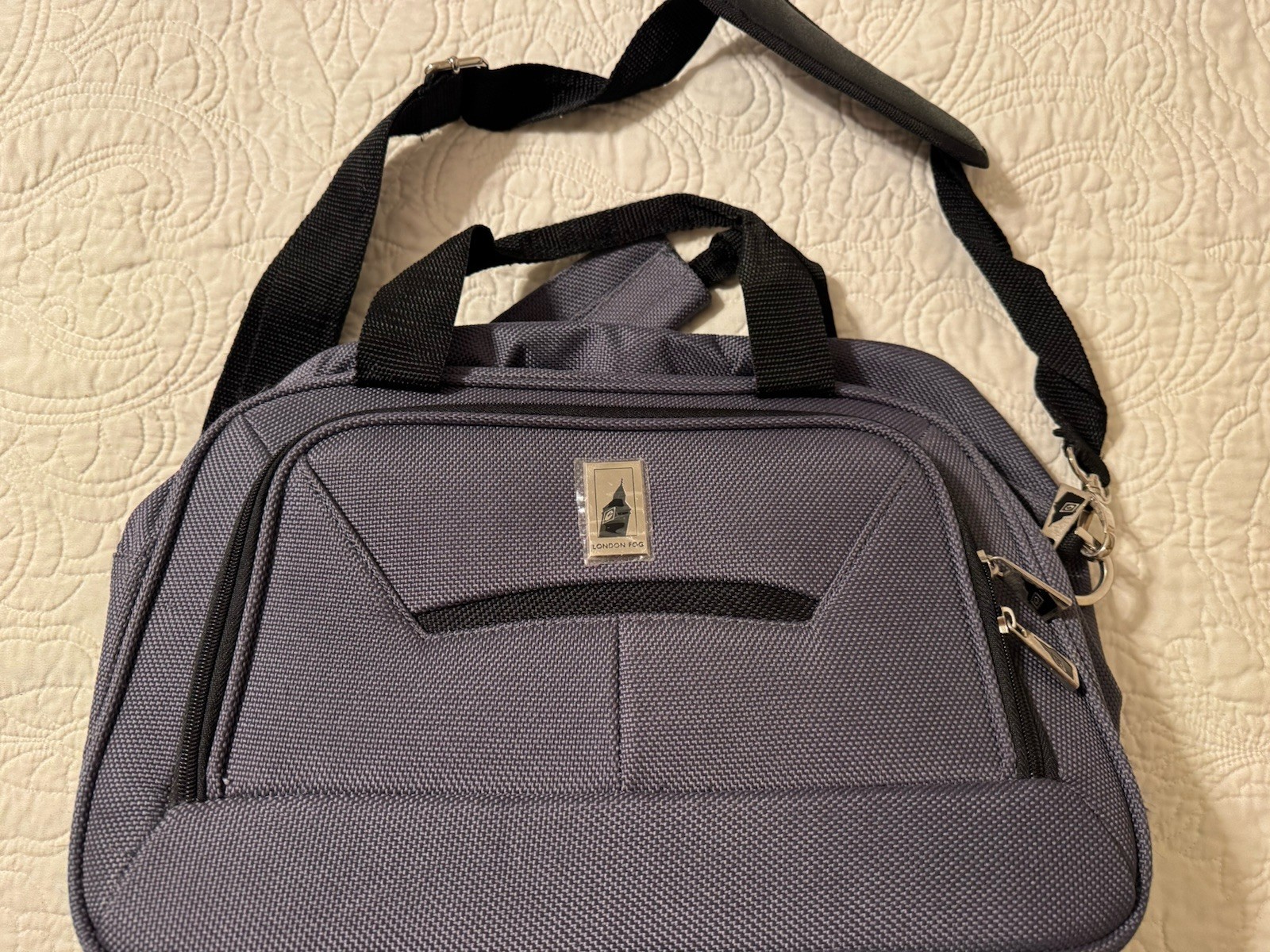 London Fog Gray Nylon Briefcase for 17in Laptop w/ Adjustable Shoulder Strap