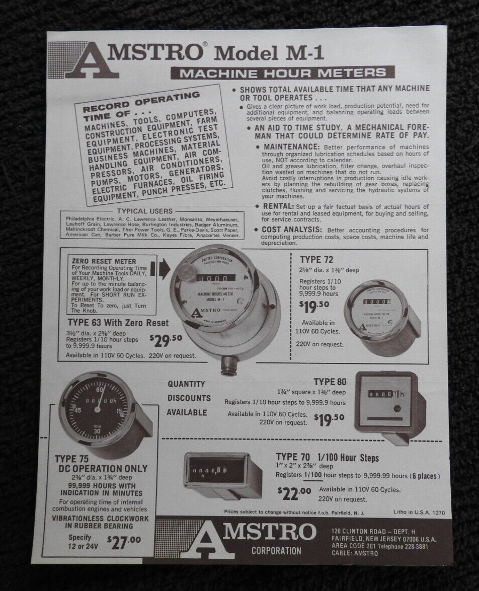1970 Amstro Corporation PH Tester Stroboscope Engineering Brochures Fairfield NJ