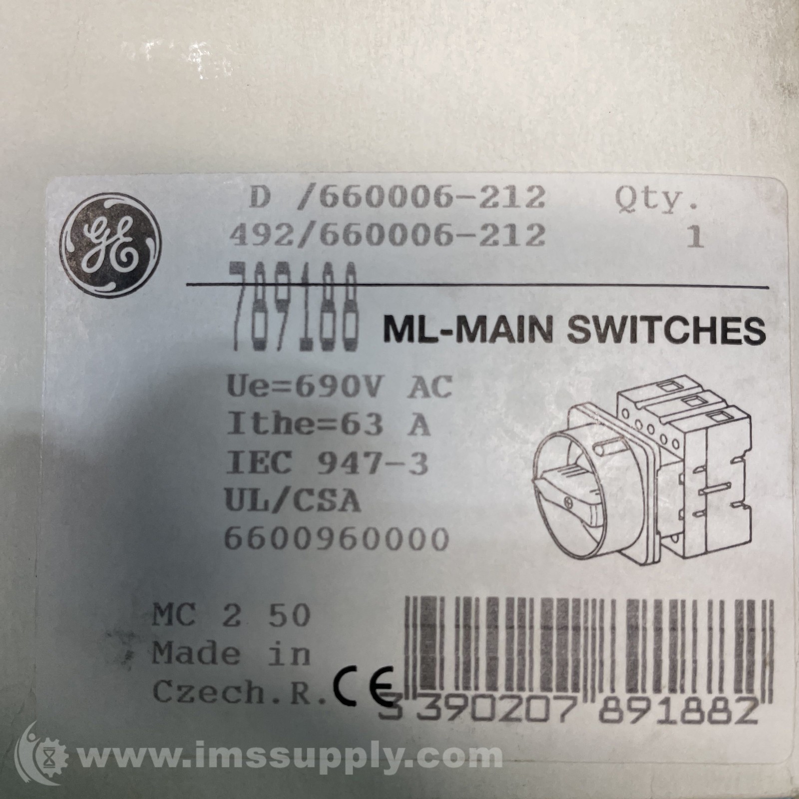 General Electric D660006-212 ML-Main Switch FNFP
