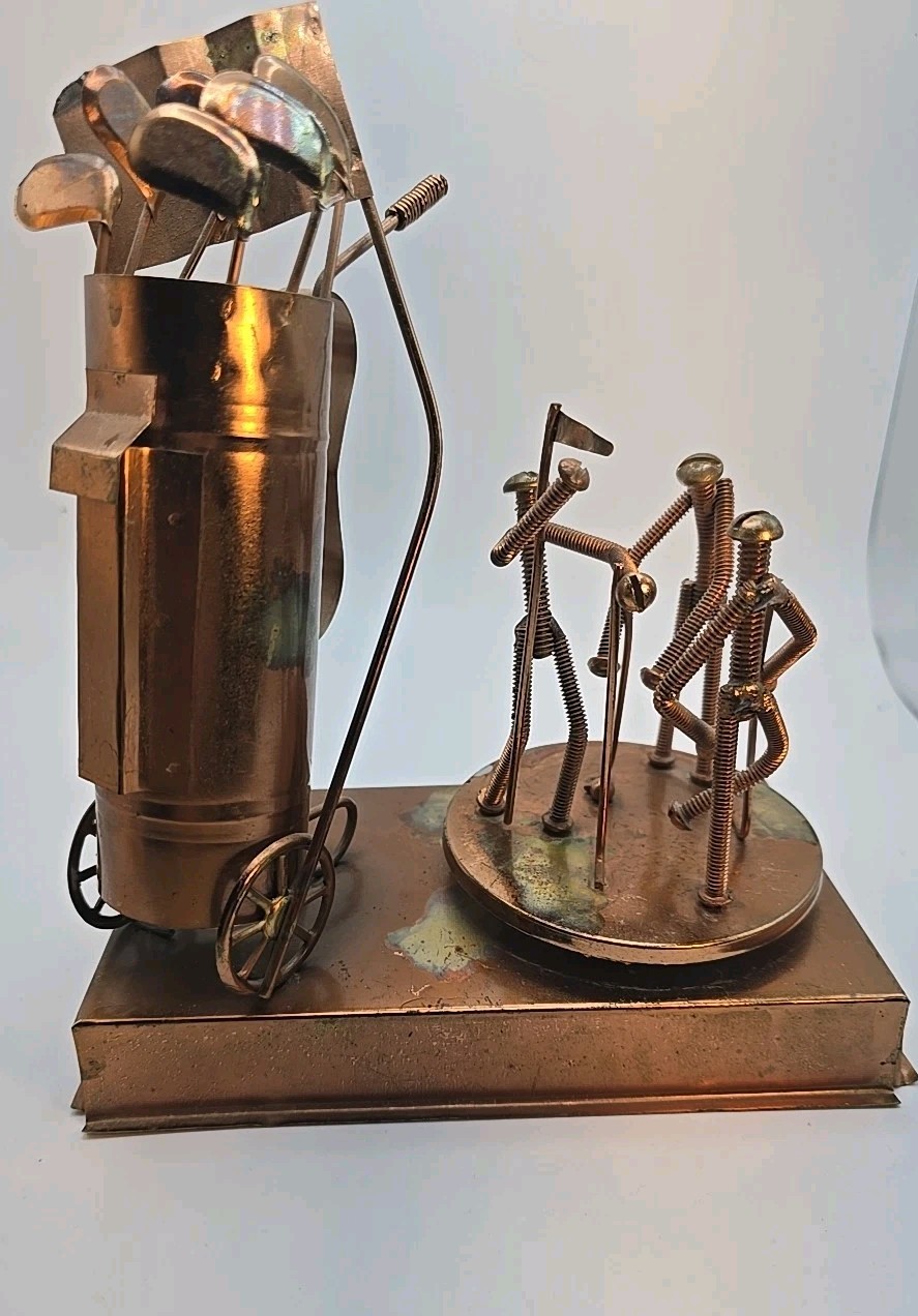Golf/Golfers Clubs Bag Copper Metal Music Box, Works And Plays.