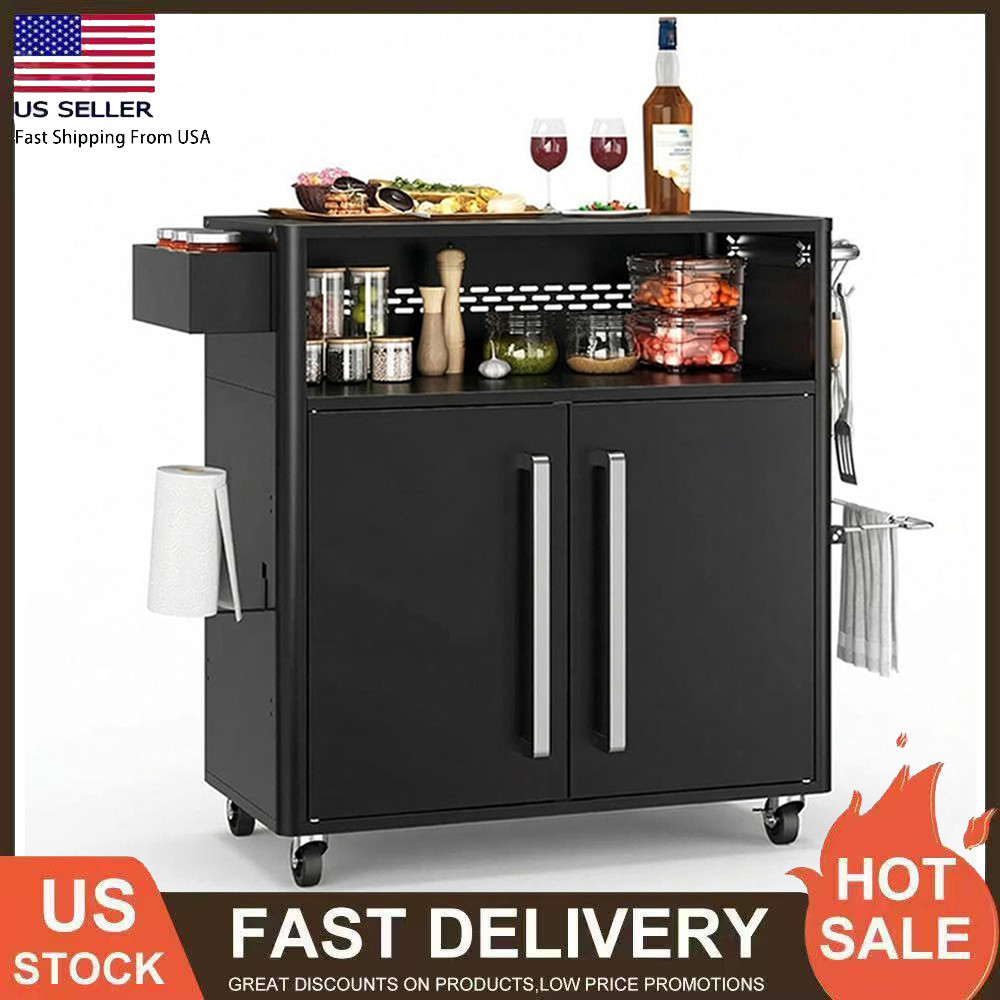 Outdoor Grill Cart with Wheels, Stainless Steel BBQ Prep Table with Cabinet BBQ