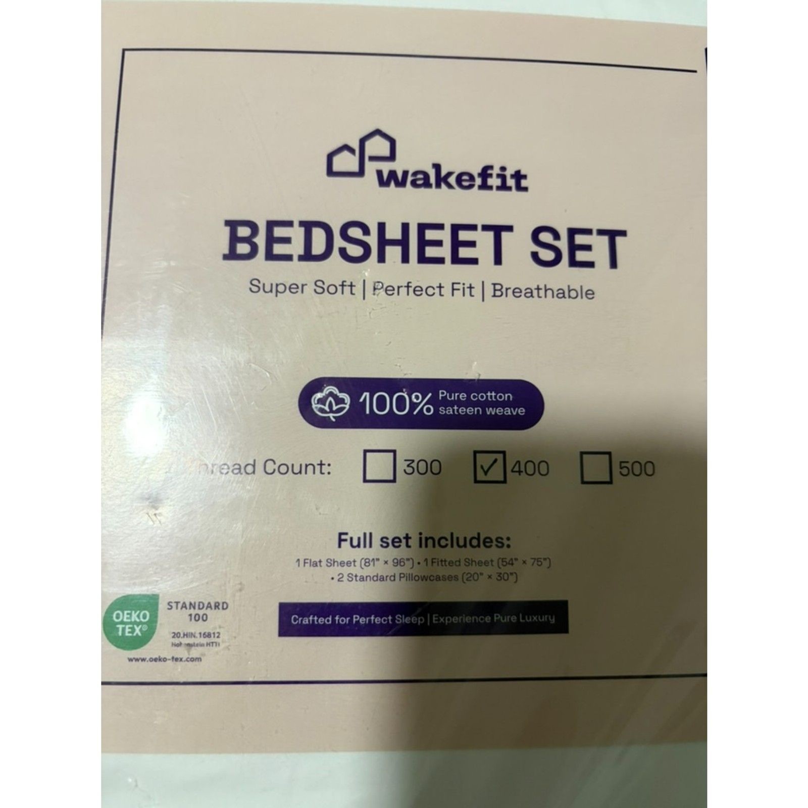 Wakefit 400TC Full Sheet set 4 pc