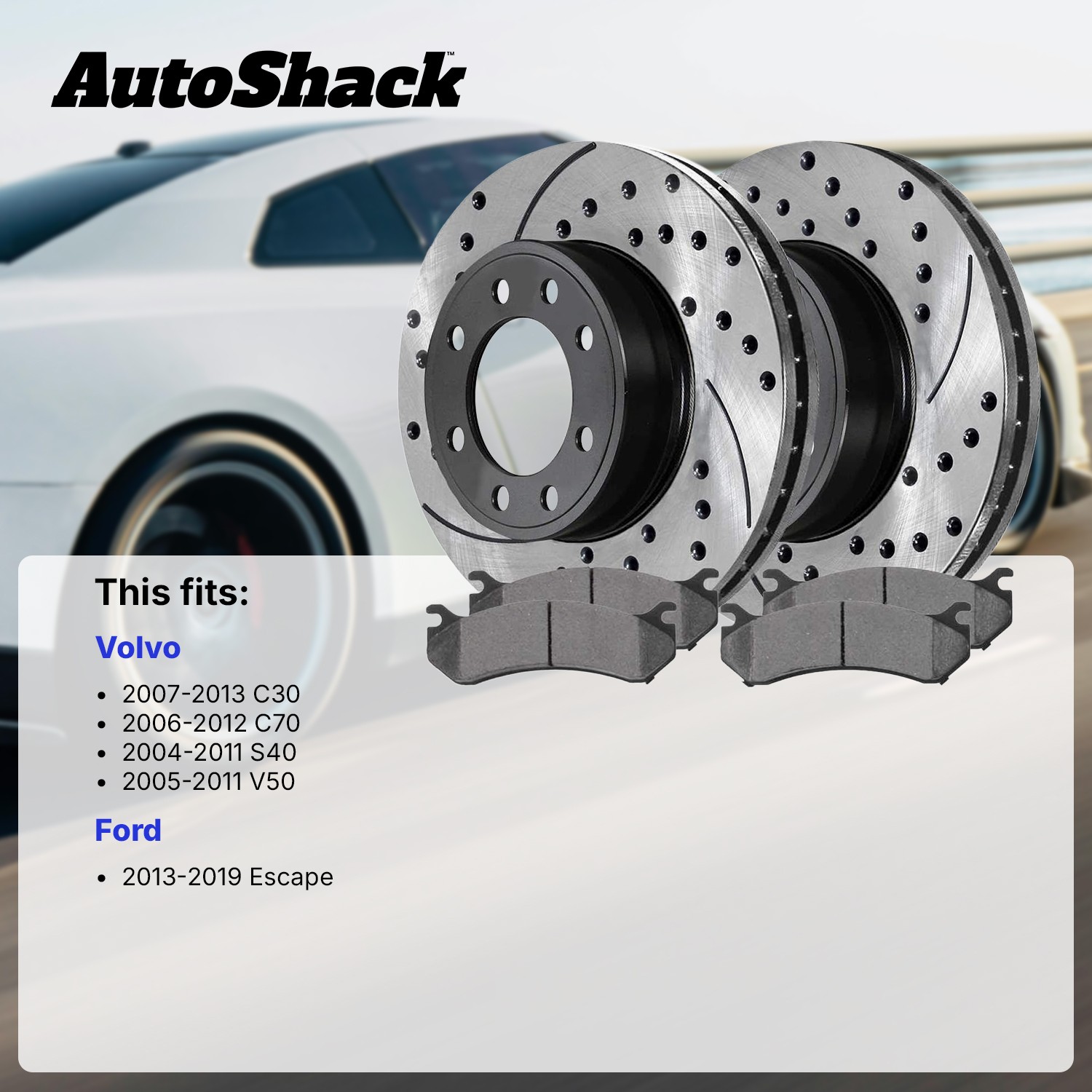 Front Drilled Disc Rotors Ceramic Brake Pads for Ford Escape Volvo S40 C70