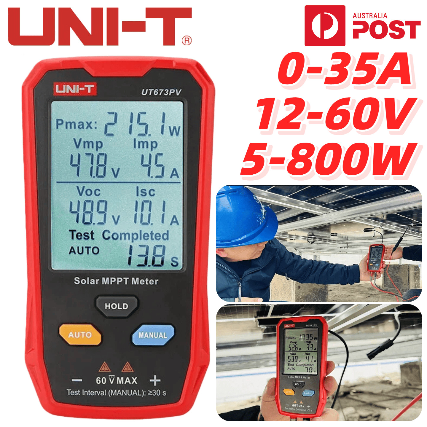 UNI-T Solar Panel Multimeter Photovoltaic MPPT Tester LCD Maximum Power Poin AU