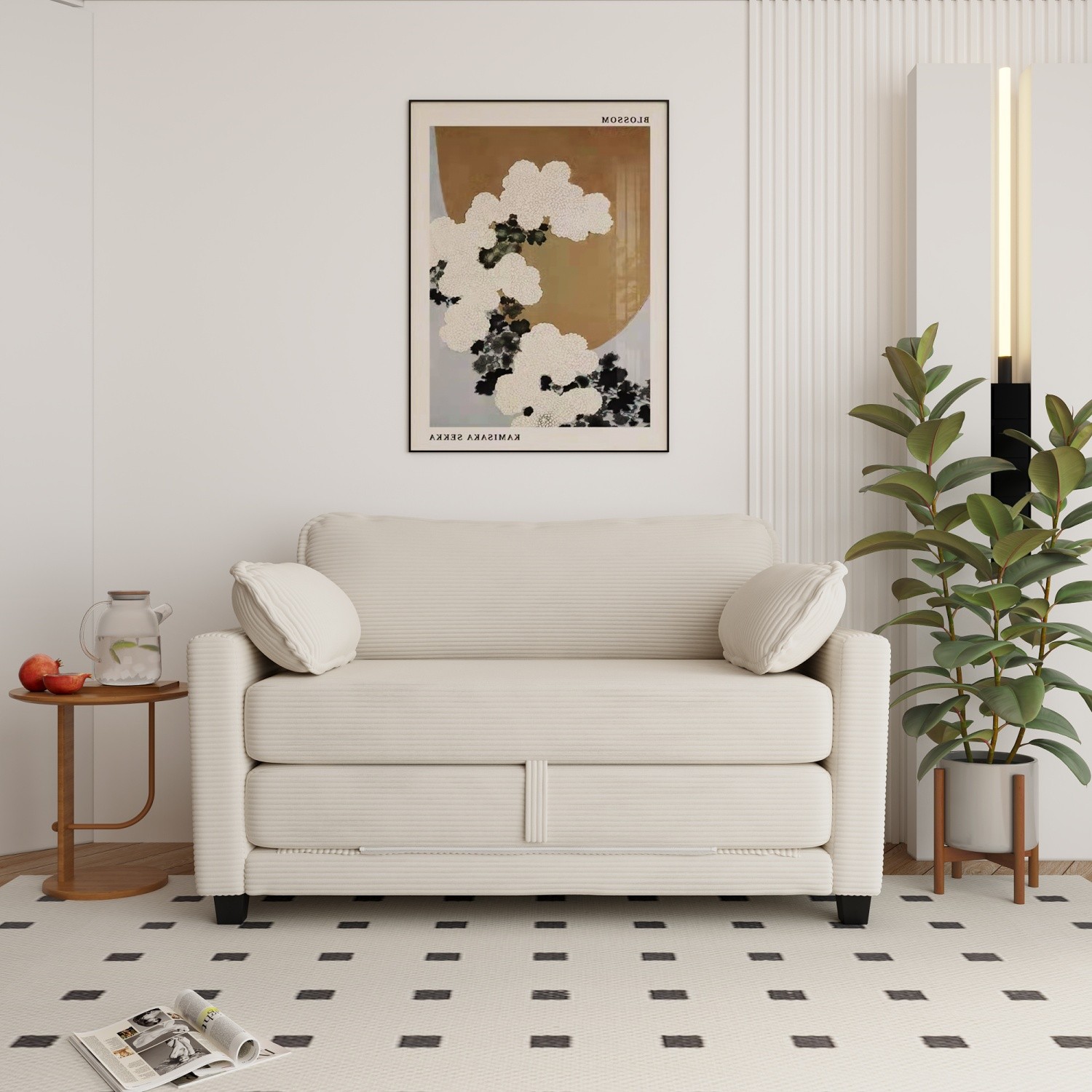 Modern Corduroy Sofa Bed Loveseat 2-in-1 Convertible Futon Couch w/ Pull Out Bed