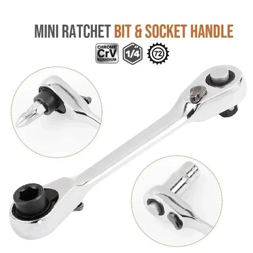 1/4" Mini Double-Ended Quick Socket Ratchet Wrench Rod Screwdriver Bit Tools