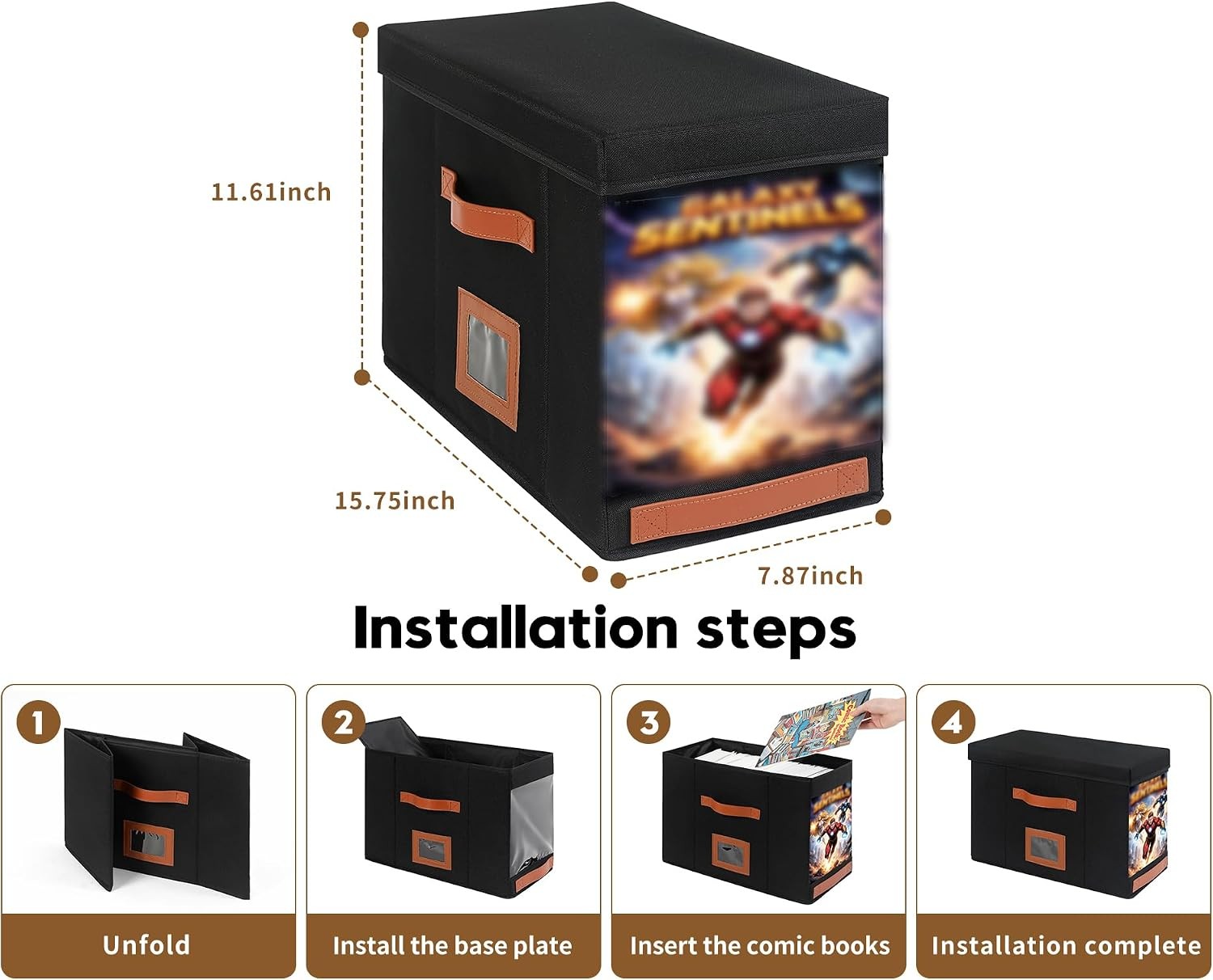 Comic Book Storage Box with Display Window, 3-Pack Collapsible Storage Case, Hol