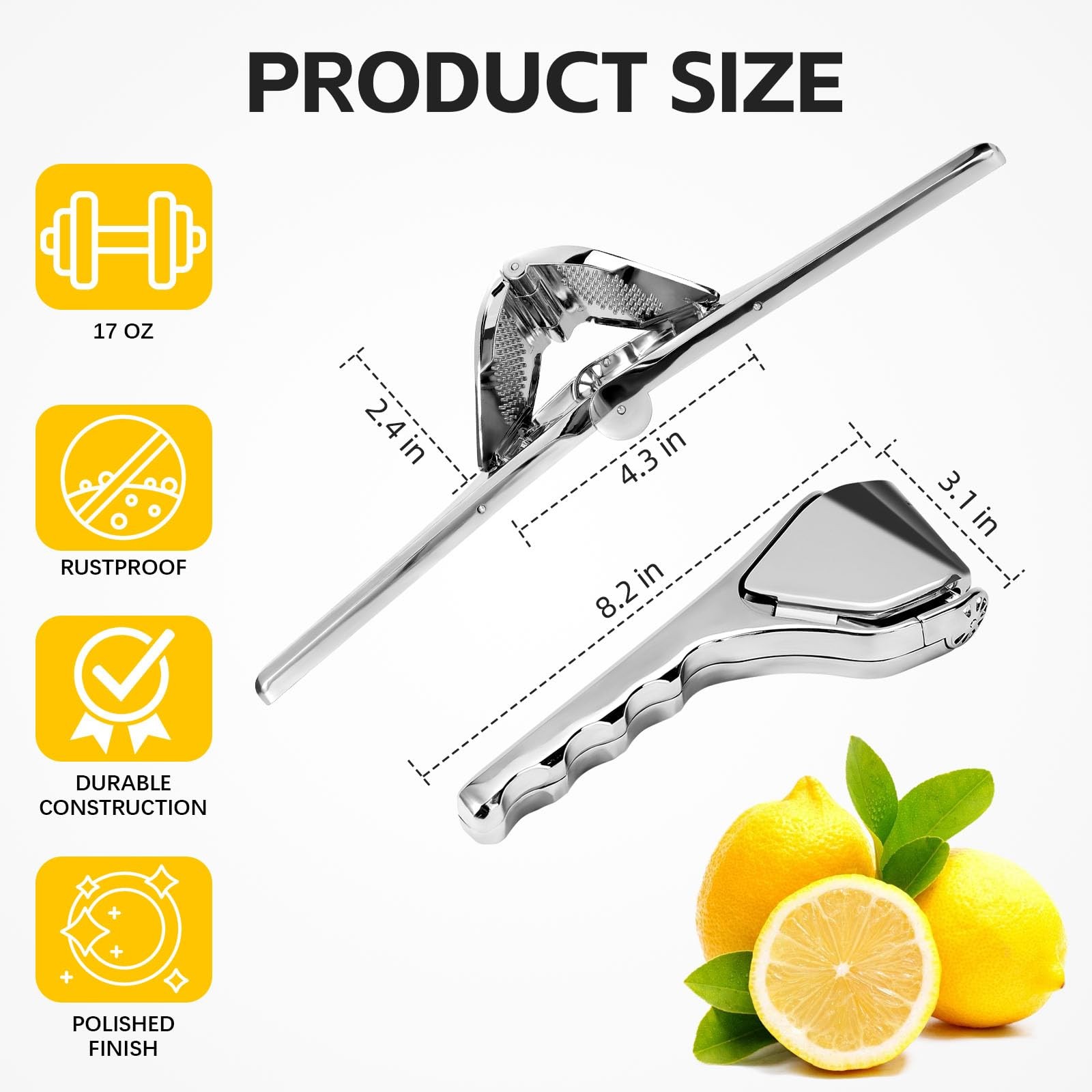 Elyssnova Lemon Squeezer Stainless Steel, Heavy - duty Lime Squeezer, Manual ...