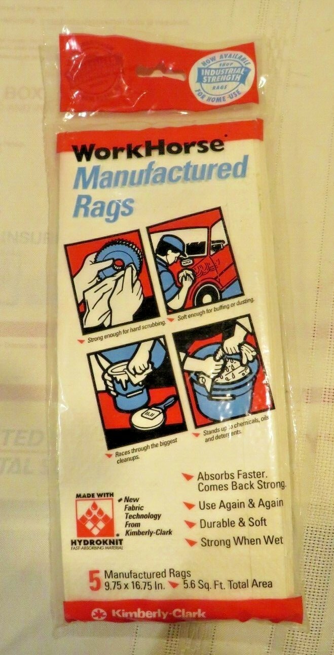 New Kimberly-Clark - Workhorse - Package of 5 Manufactured Rags - Hydroknit -USA