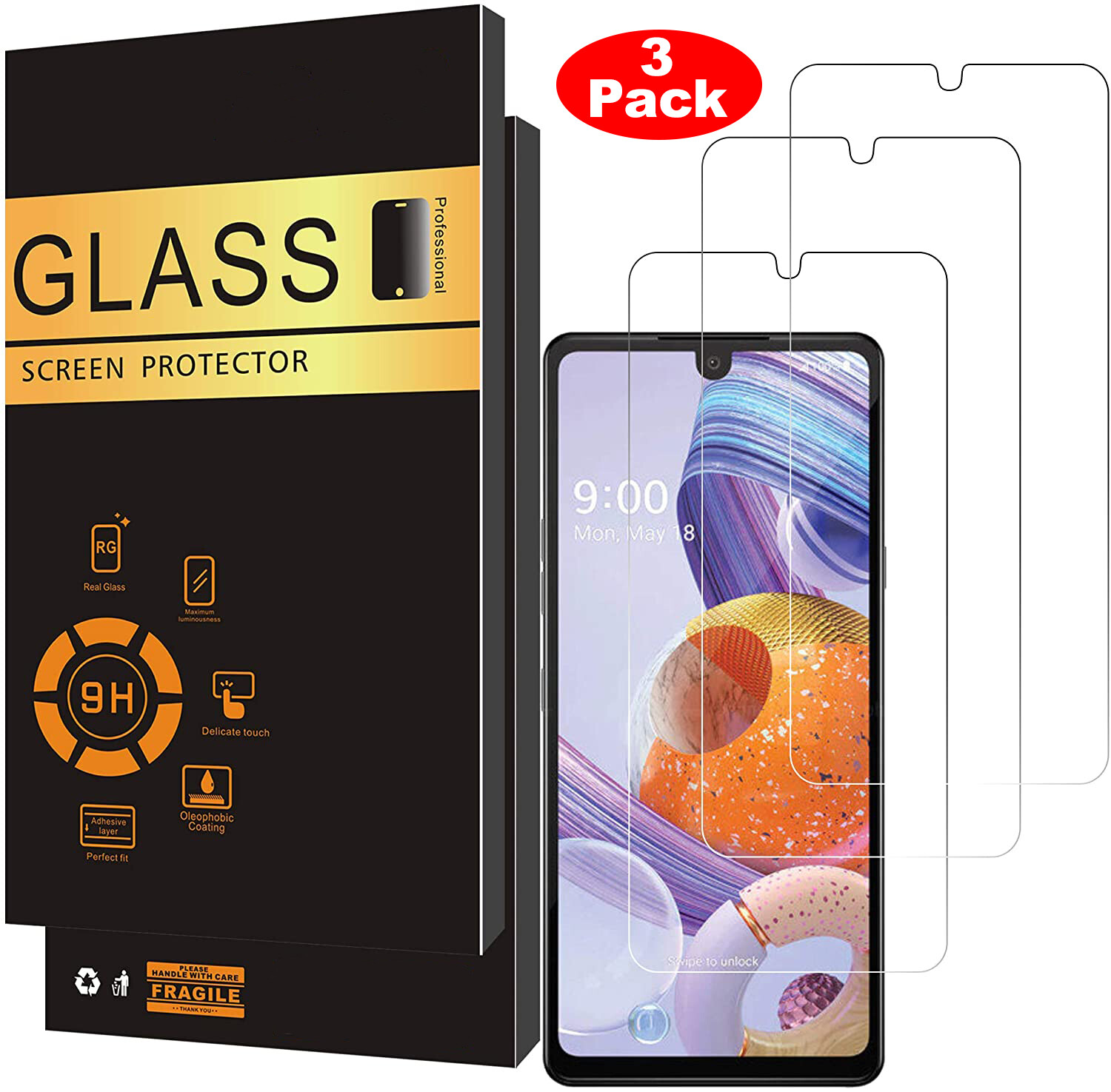 3-Pack Premium High Clear Shield Tempered Glass Screen Protector For LG Stylo 6