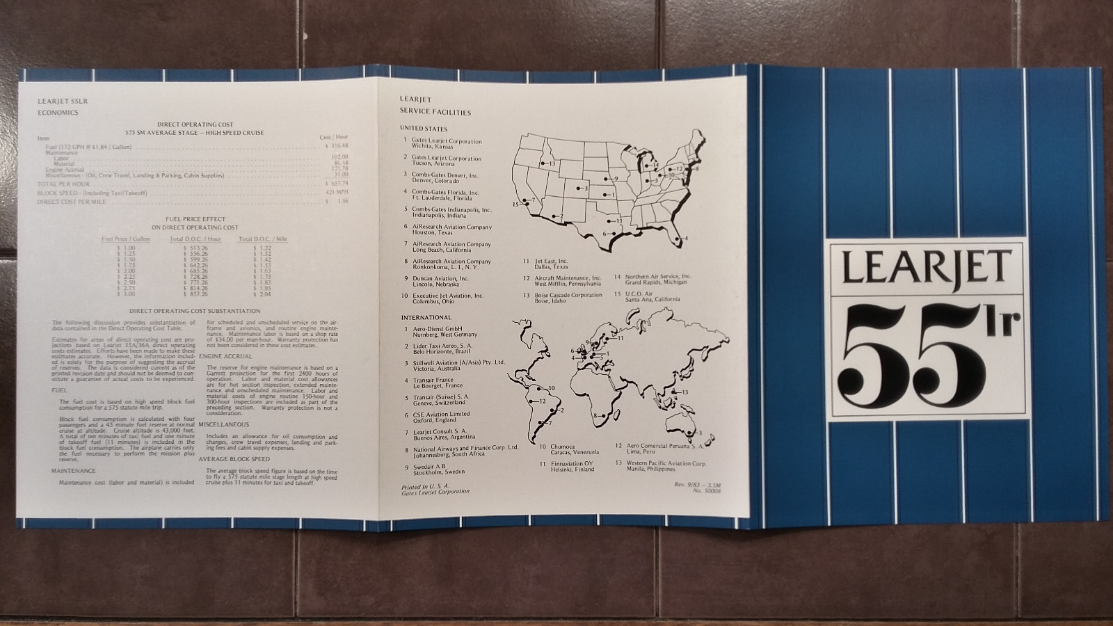 Original Gates Learjet 55LR Sales Brochure, TriFold, 8 x 10"