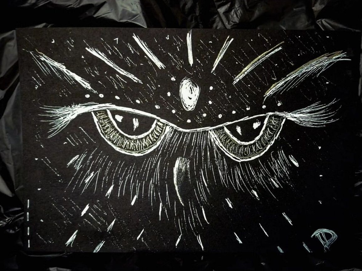 DALLY 🌙 Original pencil drawing owl on black paper magic manifest