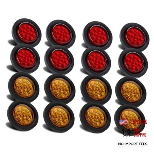 Partswcgg 2.5" Inch Round LED Marker Lights 13 LEDs Reflectors, 8 Amber + 8