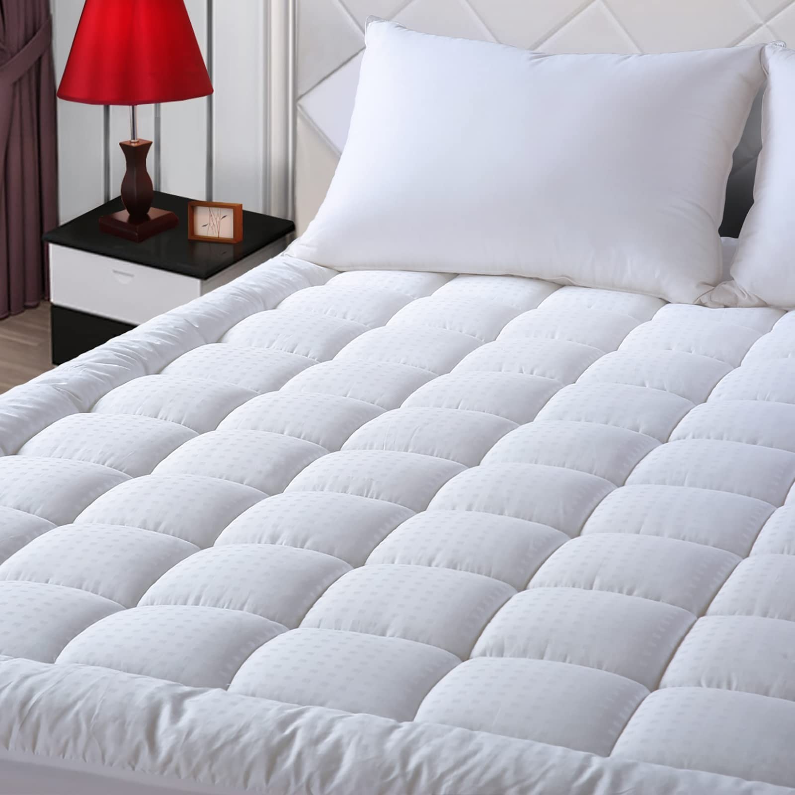 EASELAND RV Short Queen Mattress Pad Pillow Top Quilted Queen, White