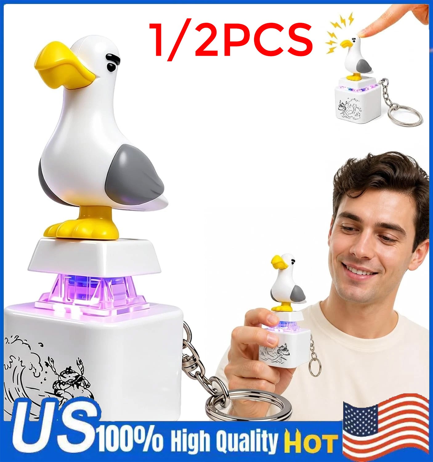 Seagull Mine Sound Button Keychain, Rechargeable Fidget Clicker