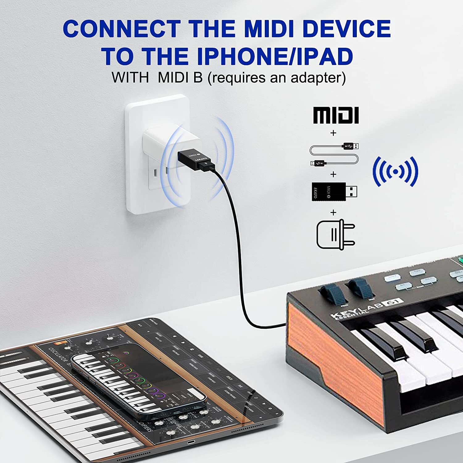 LEKATO Wireless Bluetooth MIDI Adapter Ultra Low Latency 5 PIN to MIDI Device