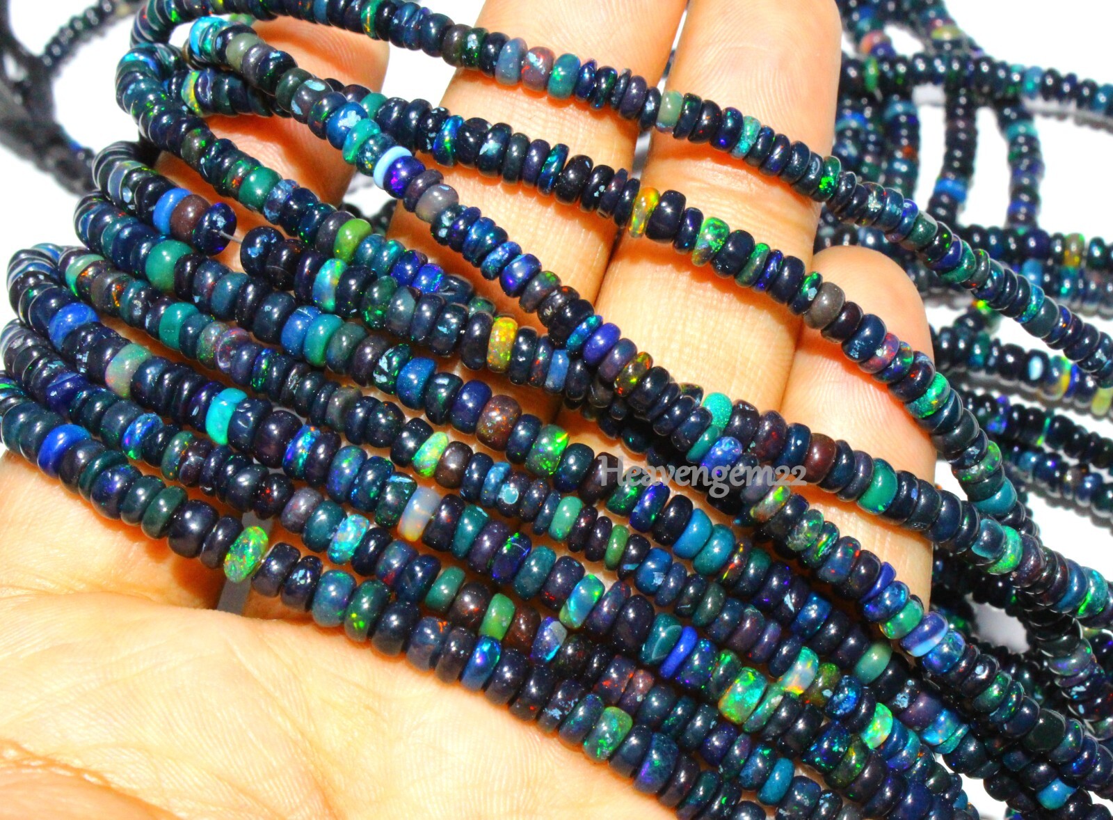 AAA Ethiopian Black Opal Smooth Rondelle Gemstone Beads Jewelry Making