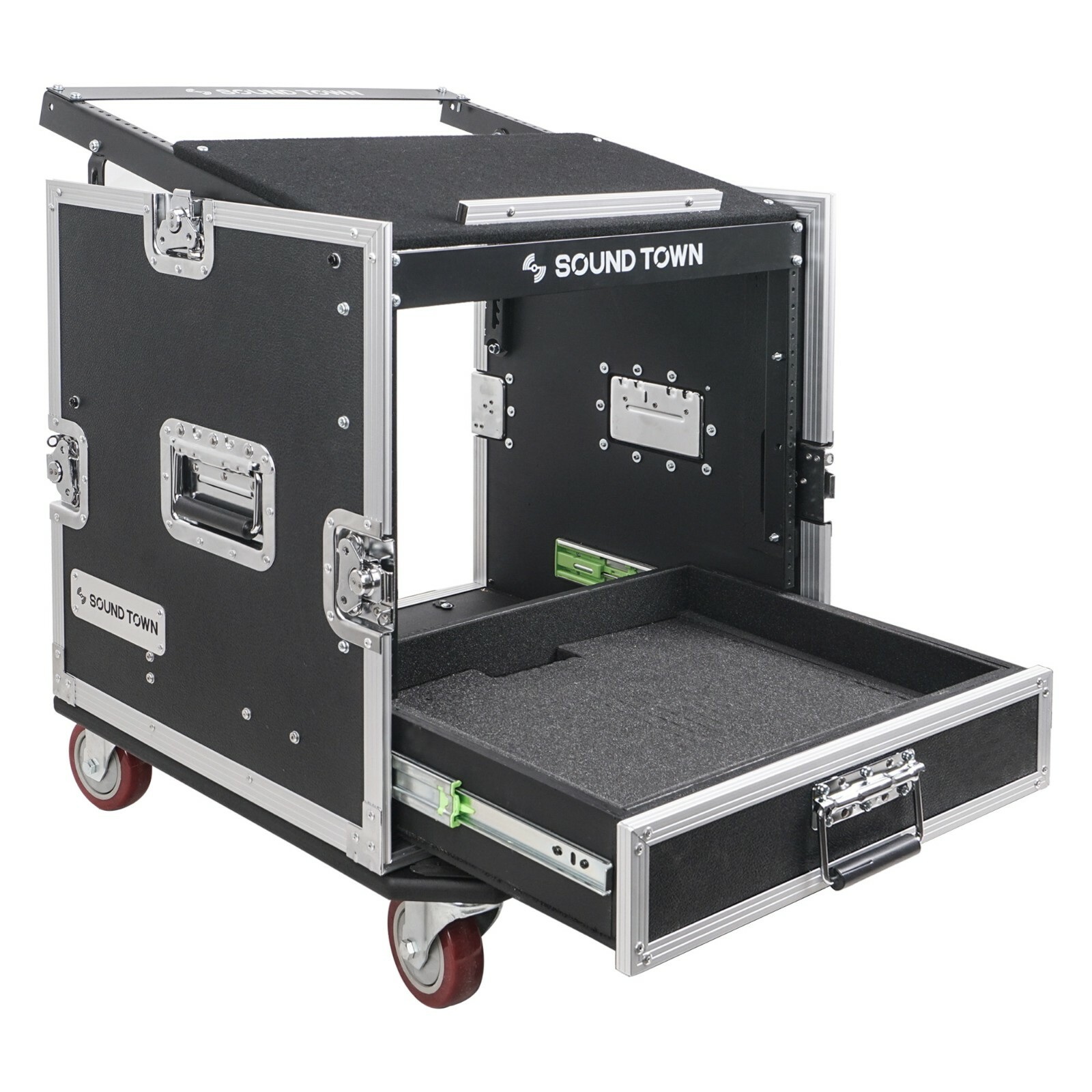 Sound Town 10U Rack Case w/ 2U Drawer, 11U Slant Mixer Top, DJ Table MR-DR10U