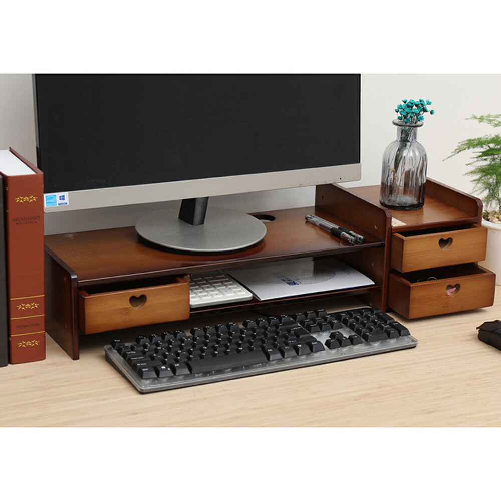 Computer Monitor Laptop Riser Desktop Organizer Space Saver 2 tier with 3 Drawer