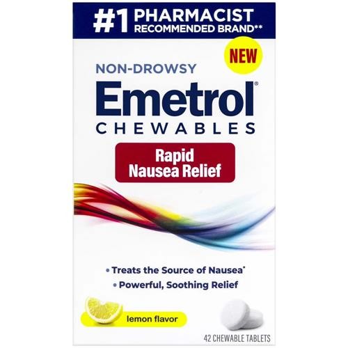 Emetrol Chewables Non-Drowsy Rapid Nausea Relief Lemon Flavor 42 Tablets