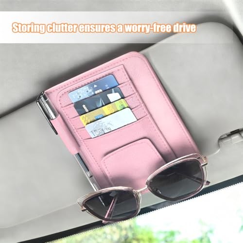 Car Sun Visor Organizer, PU Leather Vehicle Visor Document Storage Pocket Pink