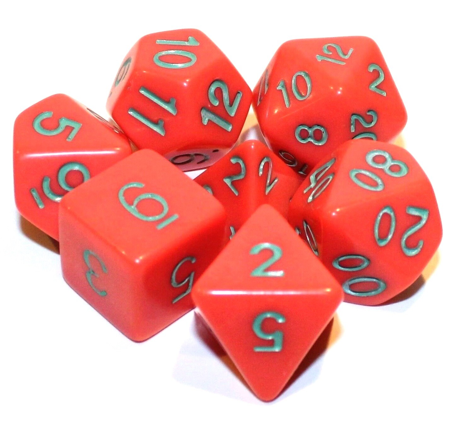 7 Piece Opaque Polyhedral Dice Set w/ Bag – Coral