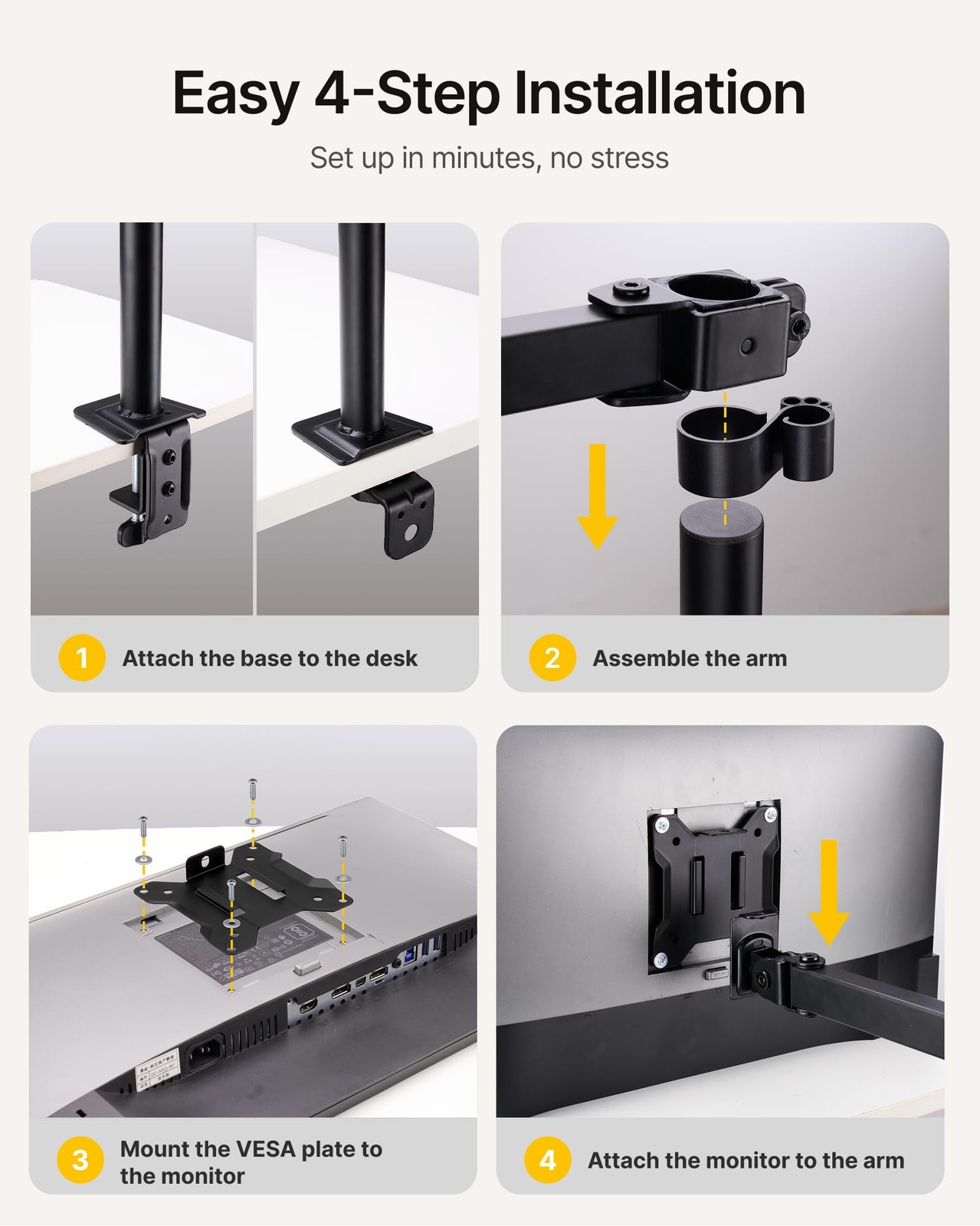 monTEK Single Monitor Stand for 17-32 inches Screen, Extended Arm, Black