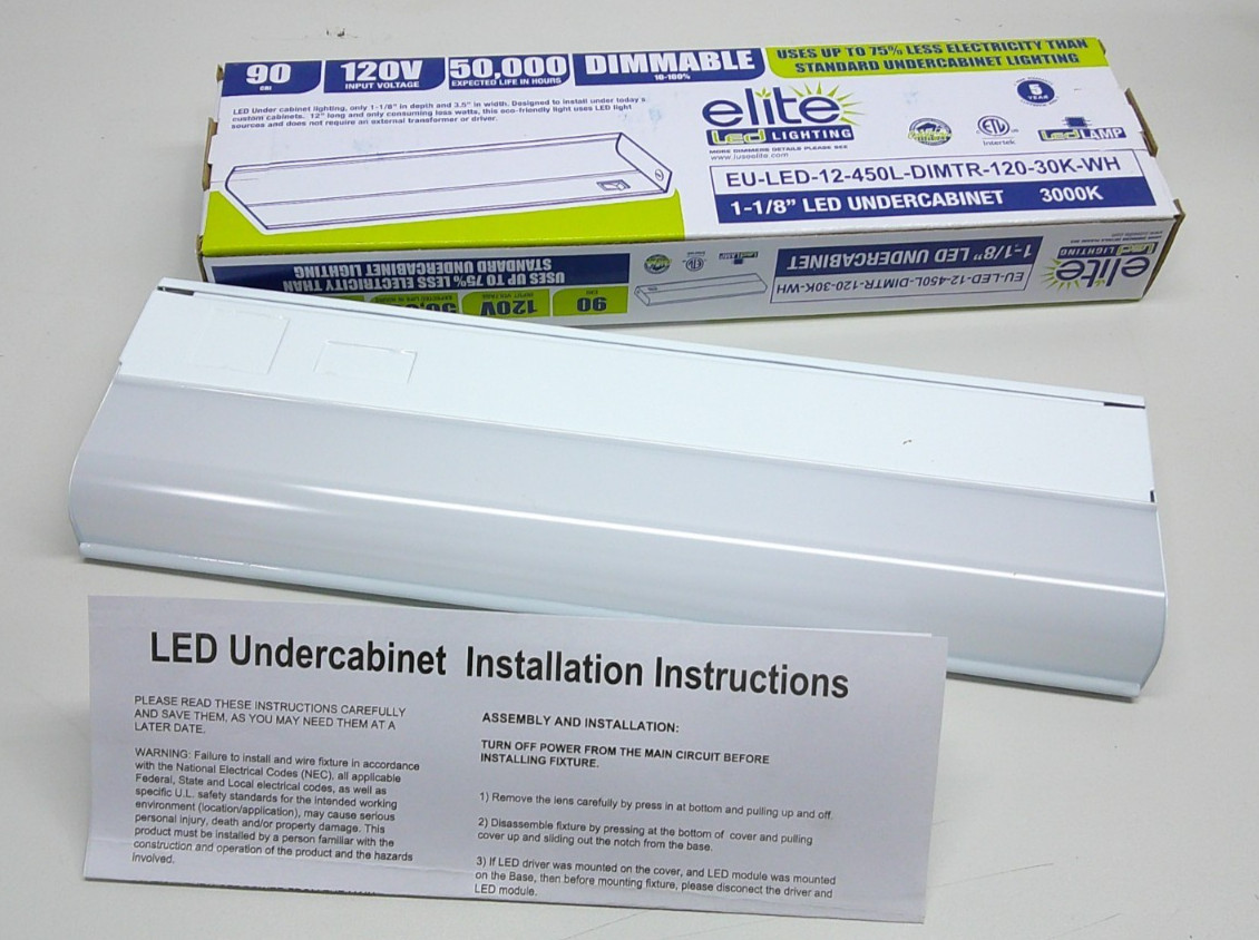 ELITE Under Cabinet Lighting EU-LED-12-450L-DIMTR-120-30K-WH White New In Box