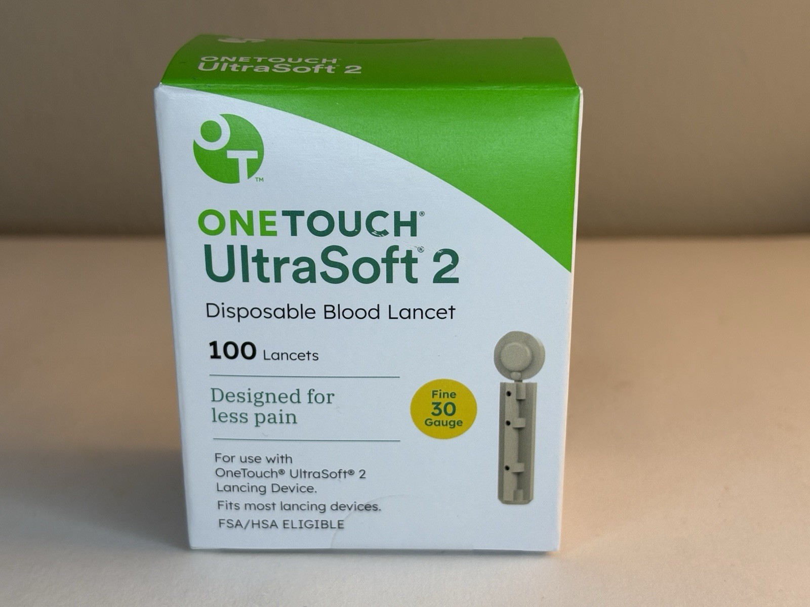 ONE TOUCH UltraSoft 2 Lancets Fine 30 Gauge 1 Box (100 Total)  Exp 01/31/2029