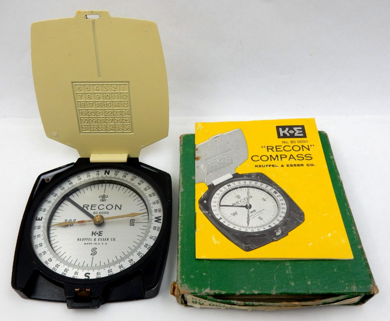 VINTAGE KEUFFEL & ESSER RECON COMPASS NO 80-0090, FOR PARTS OR REPAIR