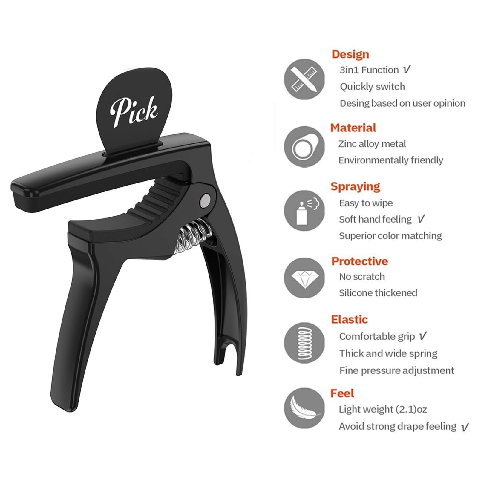 3in1 Guitar Capo for Acoustic and Electric Guitars,2 Pack(with Pick Holder an...