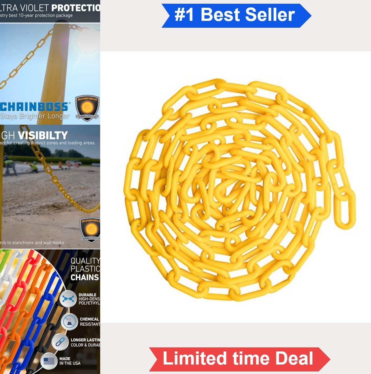 Plastic Safety Chain 2 Inch x 100 Feet Yellow UV Resistant SunShield Barrier