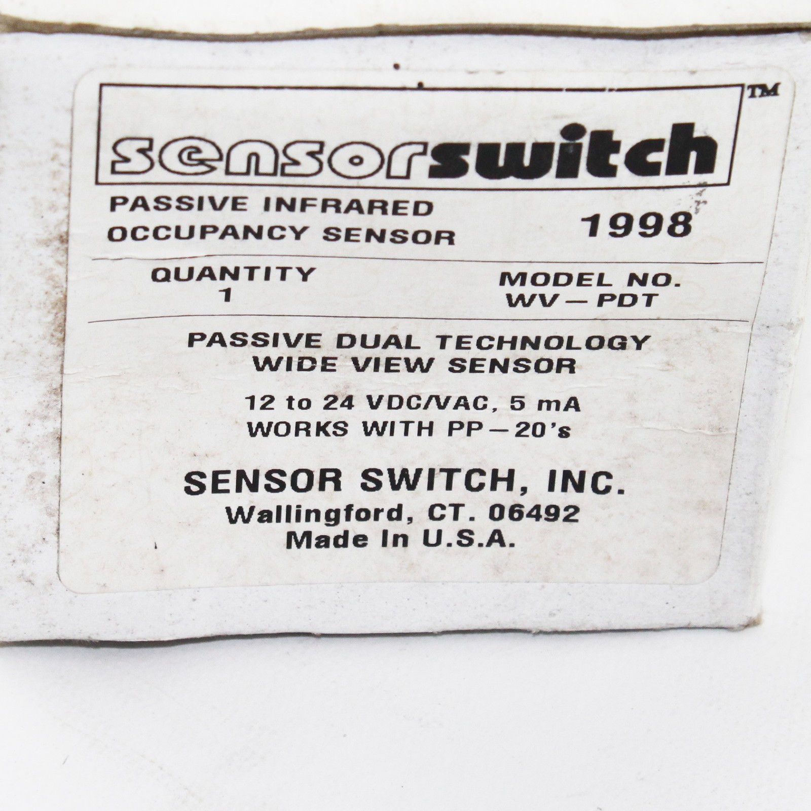 SENSOR SWITCH WV-PDT OCCUPANCY SENSOR PIR PDT PASSIVE DUAL TECHNOLOGY