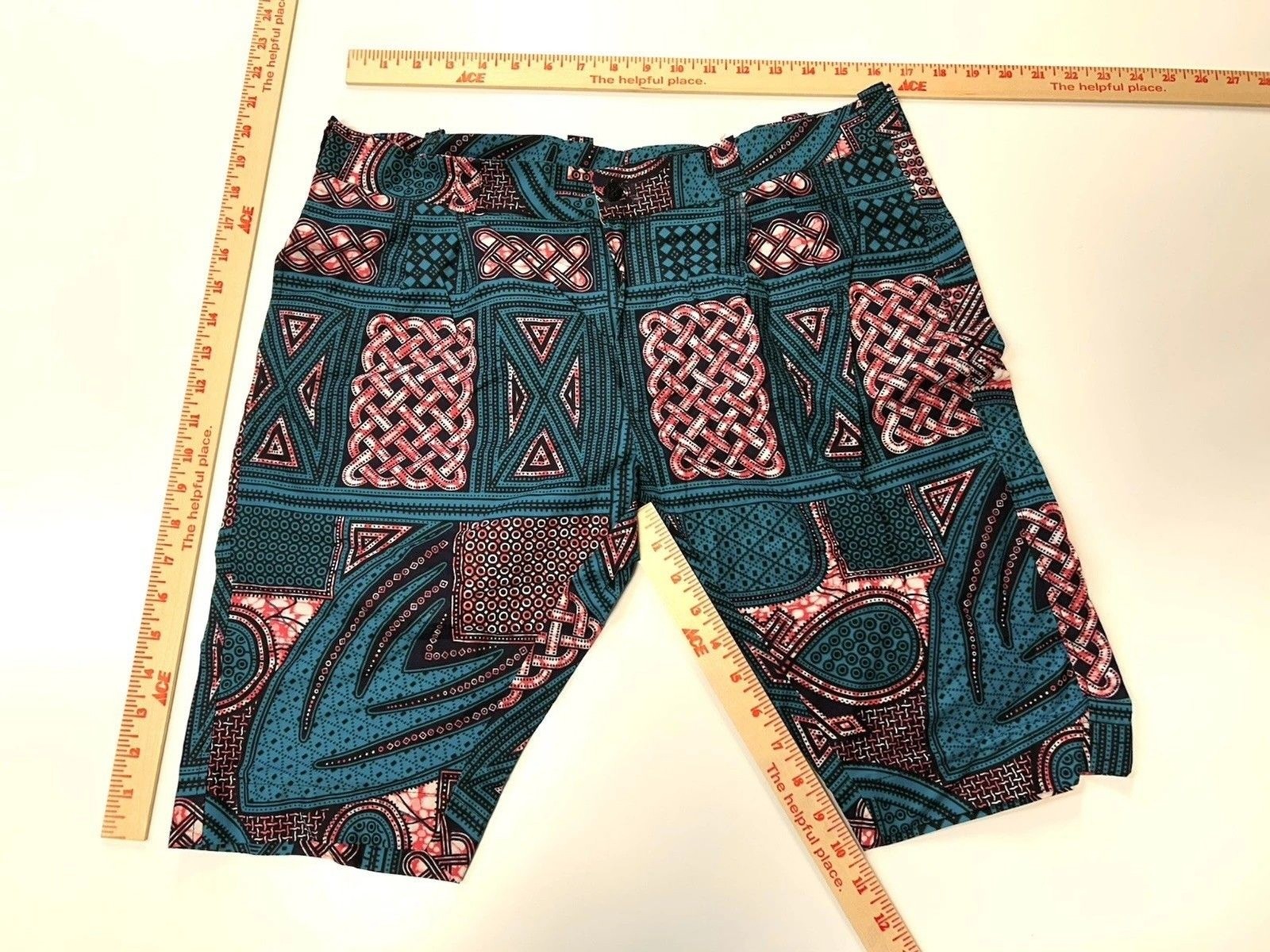 African Wax Fabric Ankara Shorts Pockets No Size Check Measurements Multicolor