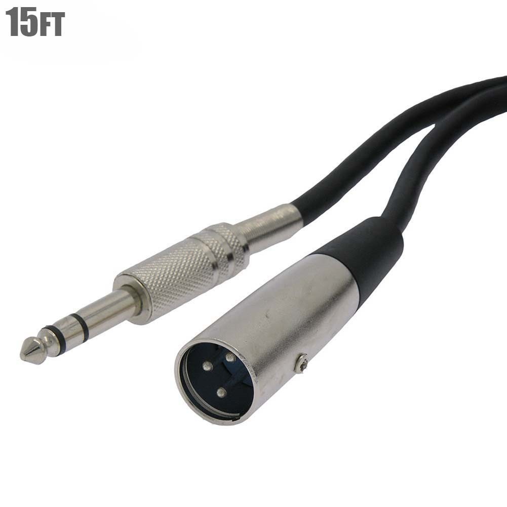 15FT XLR 3P Male to 6.35mm 1/4" Male TRS Stereo Audio Balanced Microphone Cable